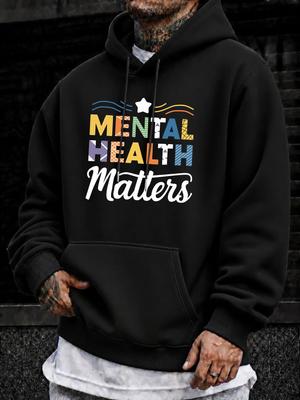 Unisex Hoodie, Mental Health Awareness, Colorful Typography And Star Graphic, Pullover Sweatshirt, Casual Streetwear Style, Fall Winter Daily Wear, Fr