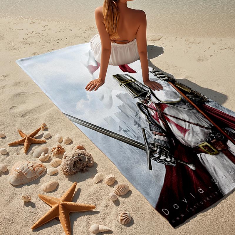 Knightly Warrior In Armor Beach Towel, Super Soft Microfiber, Gift for Her/Him, Birthday, for Pool, Beach, Travel, Home Decor Fan Gifts
