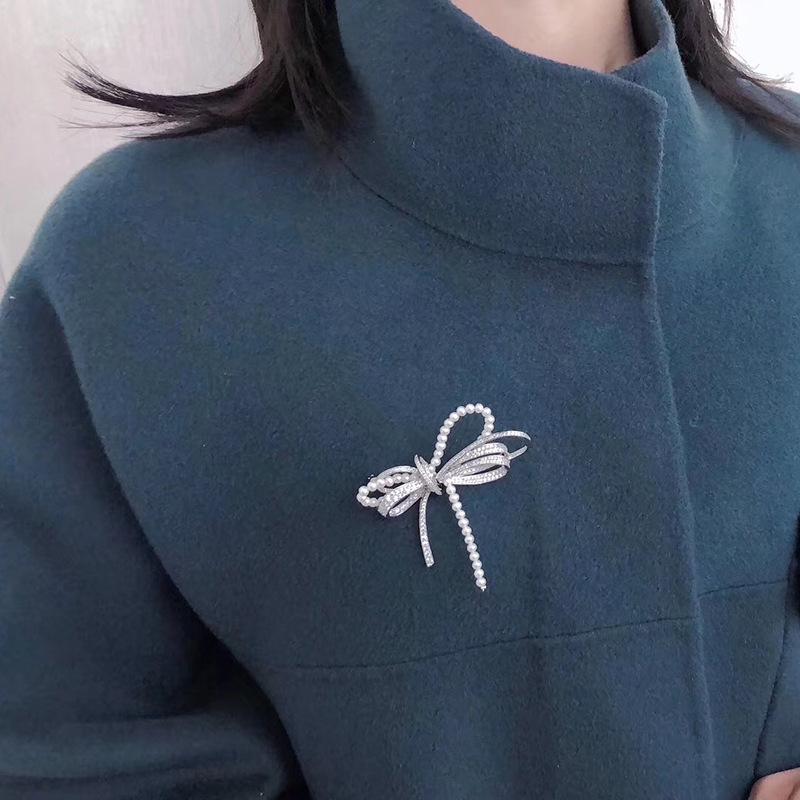 Gold-Plated Zircon Bow & Pearl Brooch for DIY Corsage