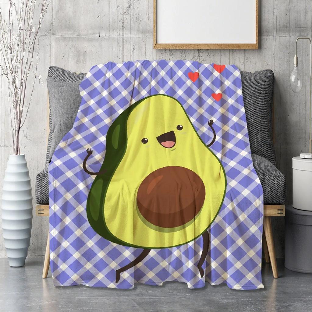 Süße Avocado Lustige Kawaii Fruchtdecke Weiche Leichte Überwurfdecken Gemütliche Flanell Bettüberwürfe für Sofa Couch Reise Zimmer Dekoration
