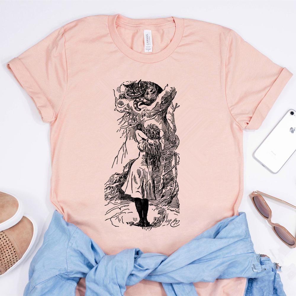 Alice Wonderland T Shirt Cheshire Cat Vintage Illustration TeeCute Trendy Unbirthday Party Shirt Mom Shirt Unisex Casual Tops