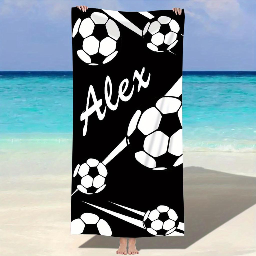 Personalized Soccer Beach Towel Football Pattern Quick Dry Soft Absorbent Summer Pool Sea Vacation Sporty Gift for Boys & Girls