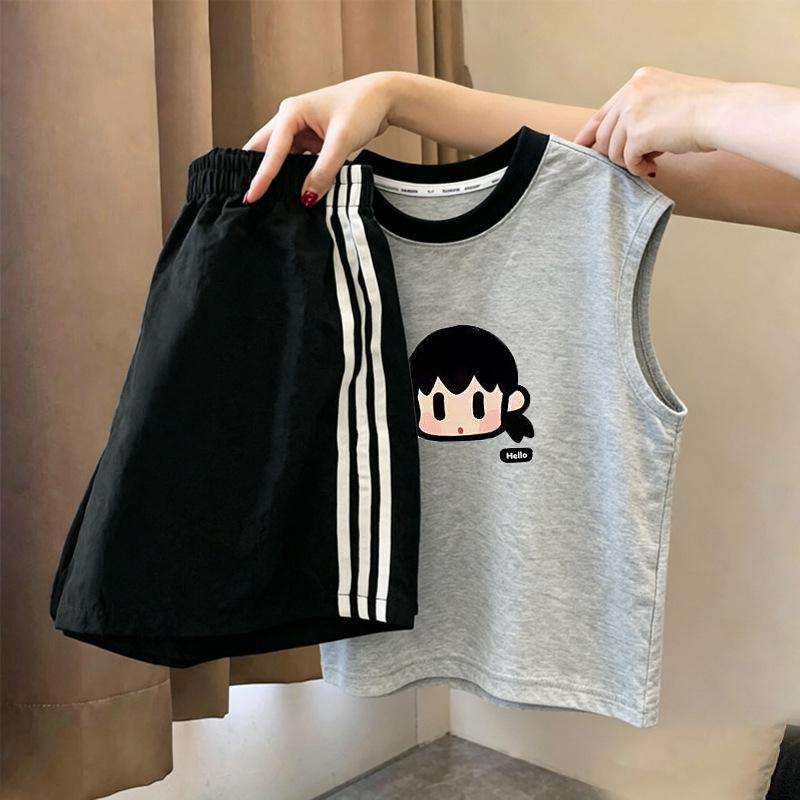 Korean Girls' Trendy Color Block Vest & Striped Shorts Set - Summer New Arrivals for Medium & Large Children
