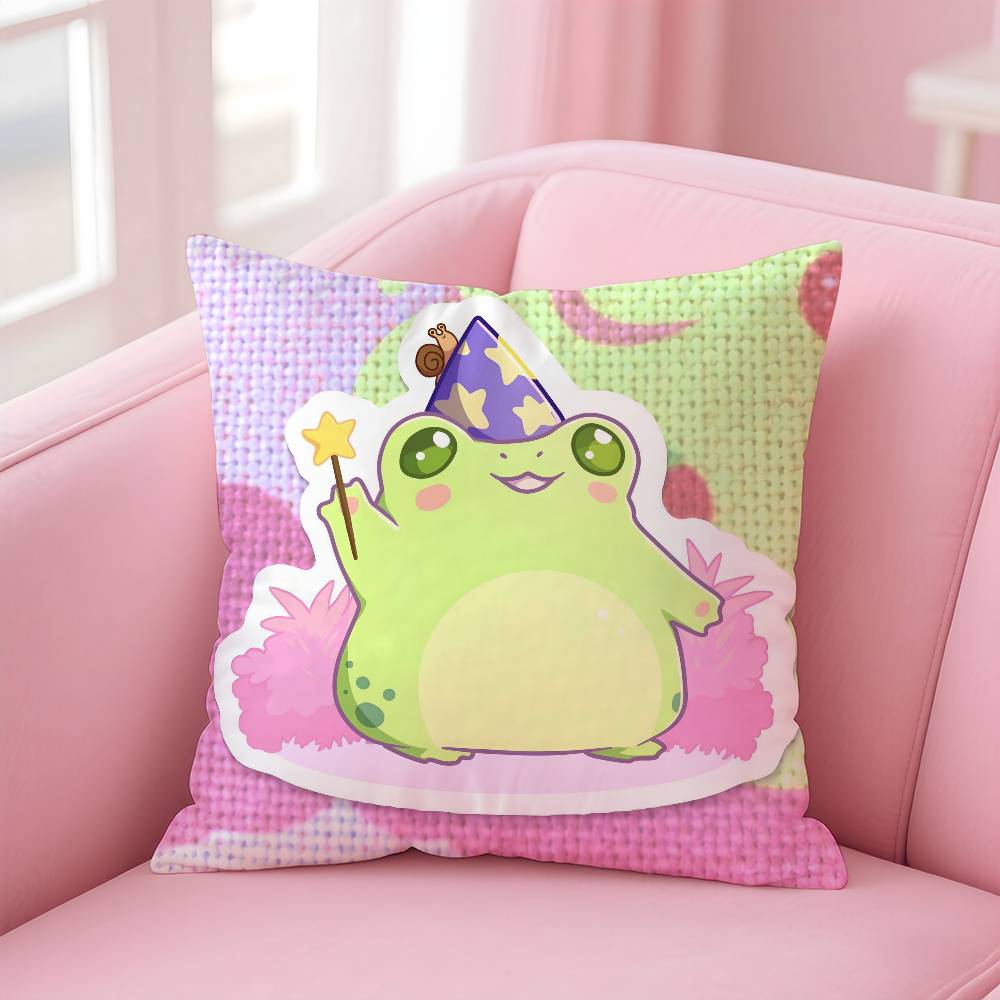 Anime W-Wizard F-frog Pillow Case Anti-dustmite Pillow Invisible Zipper Silky Short Plush Sofa Cushion Cover