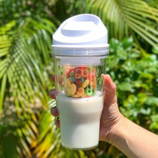 Portable Cereal Cup Plastic Milk And Cereal Travel Cup To-go Cereal Container No Spoon or Bowl Needed for Kids Adults Breakfast On The Go