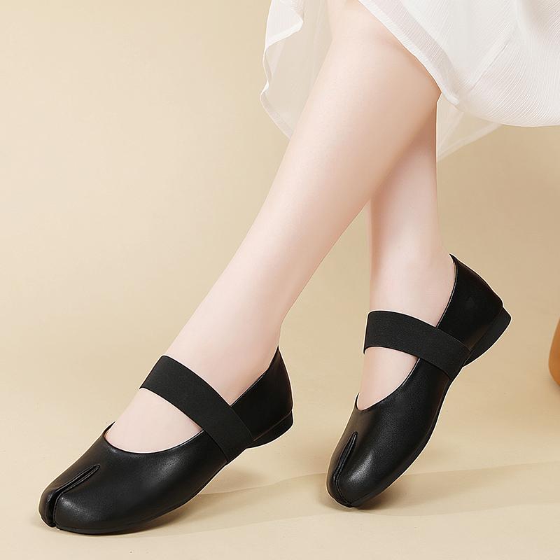 Women's Black Mary Janes Brown Leather Ballet Shoes Flats Casual Slip on Sandals Summer Maternity Shoes for Girls