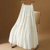 Women's White High Waist Tiered Maxi Skirt Elastic Waist A-Line Lightweight Casual Long Skirt