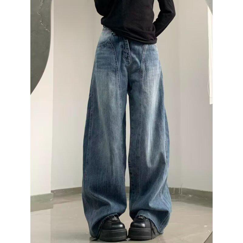 Retro Blue High-Waist Wide-Leg Jeans for Women - 2026 Loose Curved Design XS