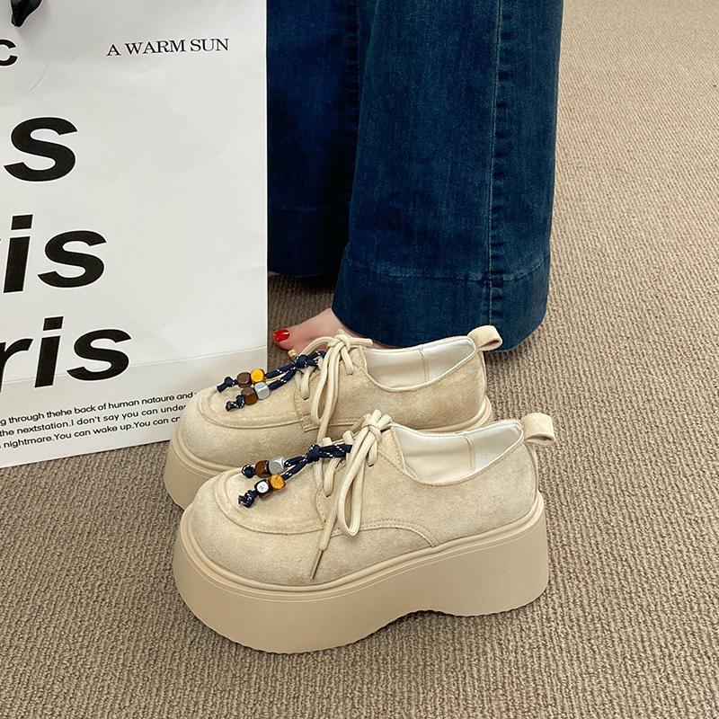 

Туфли Boken на платформе женские, всесторонняя прибавка роста, осенние новые модели 2025 года с юбками, лоферы на шнуровке, повседневные одинарные туфли 40