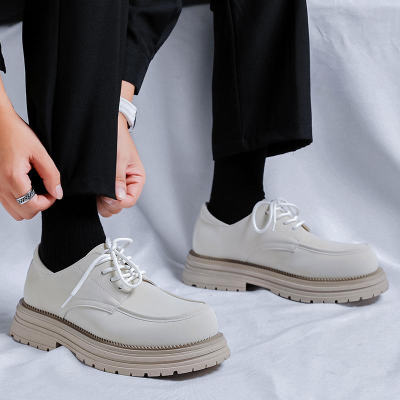 England Style Men Fashion Cowboy Tooling Shoes Lace-up Genuine Leather Desert Shoe Platform Sneakers Big Toe Stylish Footwear