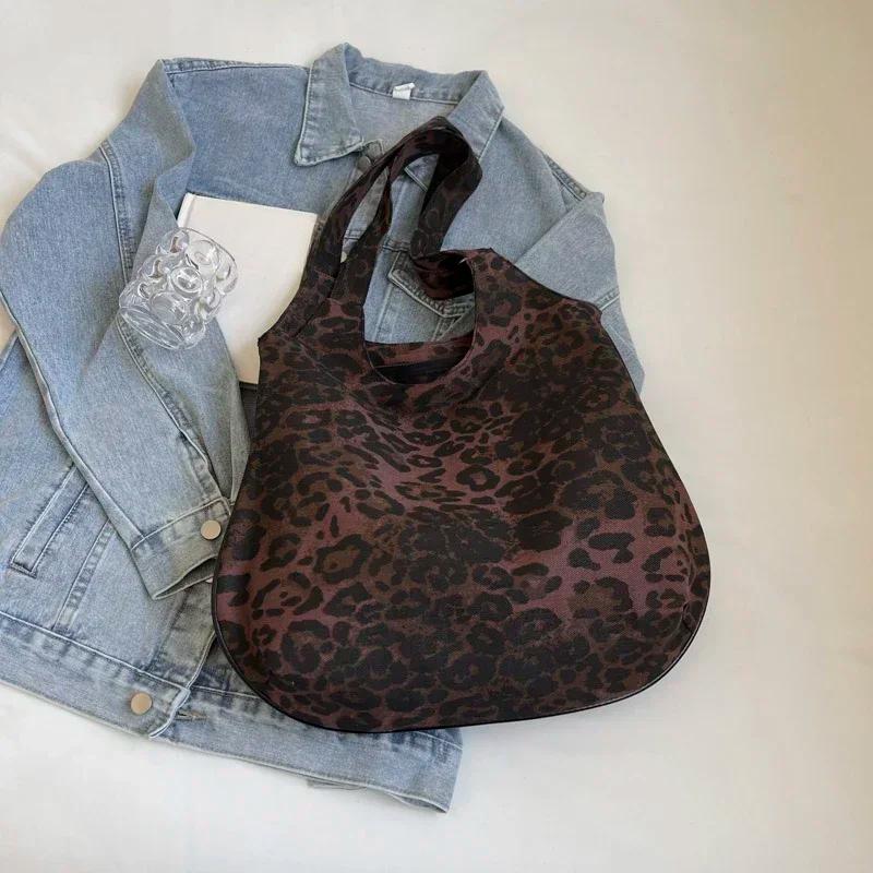 

Леопардовый принт Холщовая сумка для поездок на работу для женщин Модная ручная сумка через плечо для студентов и студентов коричневый