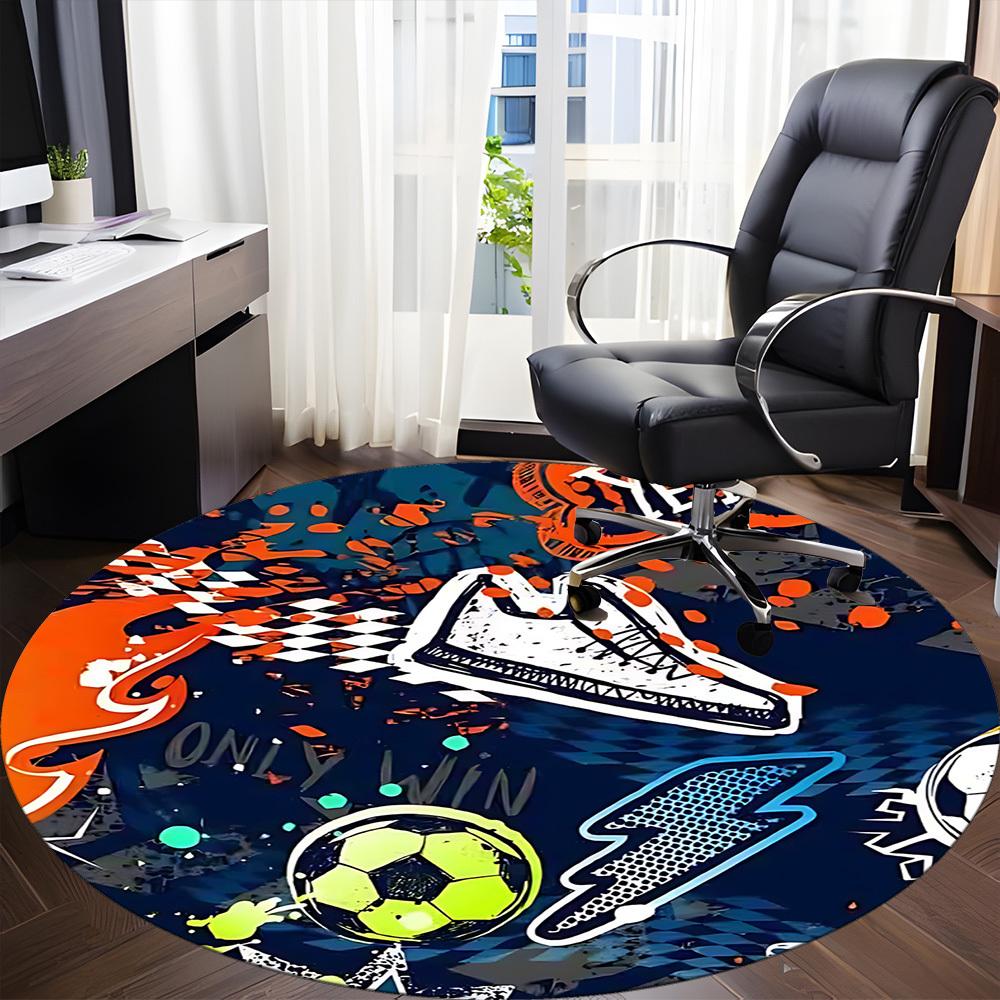 1 Stück Fußball Sport Büro Runder Teppich, Matte Geeignet für Büro, Unter Bürostühlen Schlafzimmer Wohnzimmer Heimdekoration, Raum Deko