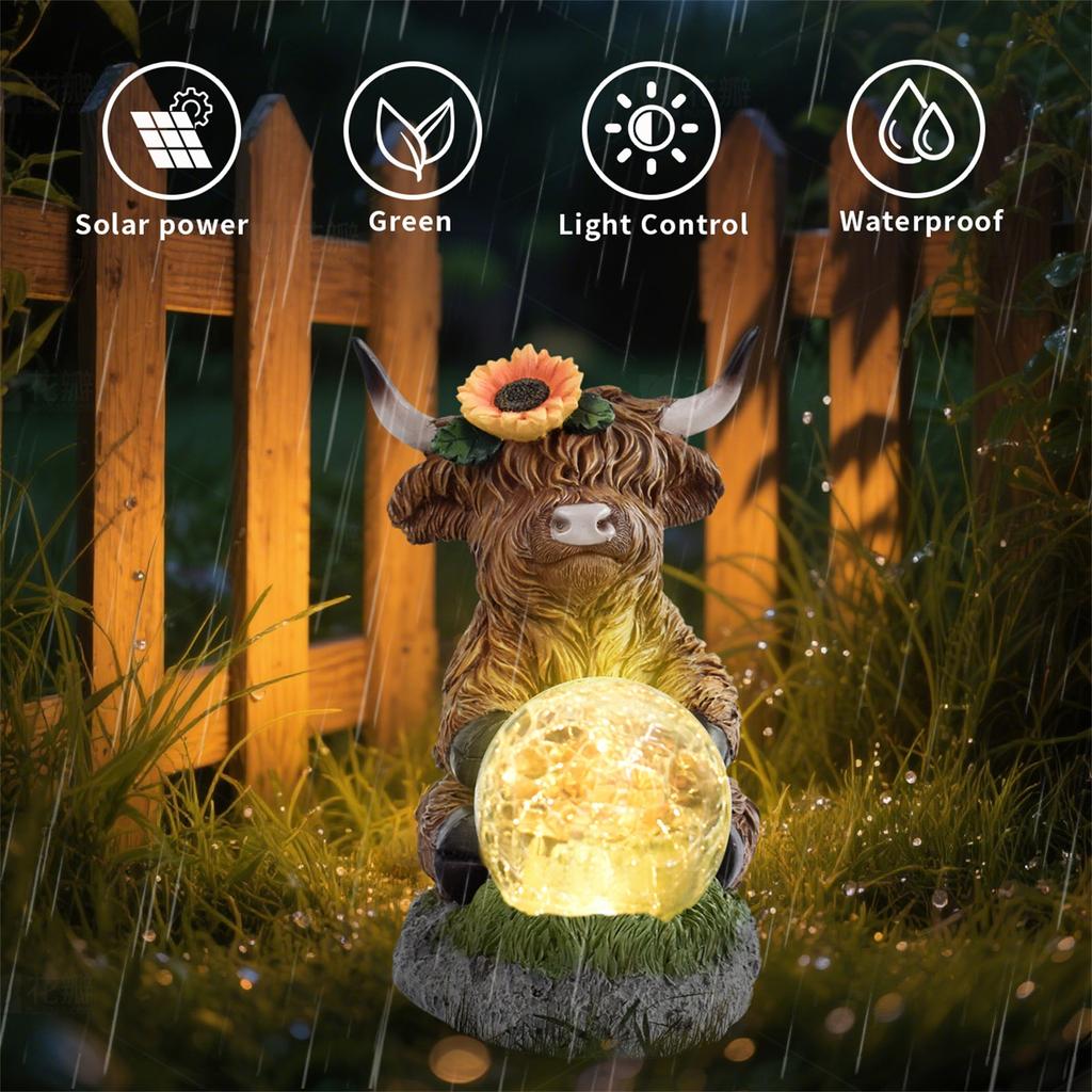 Cow Holding Ball Solar Outdoor Light Statue