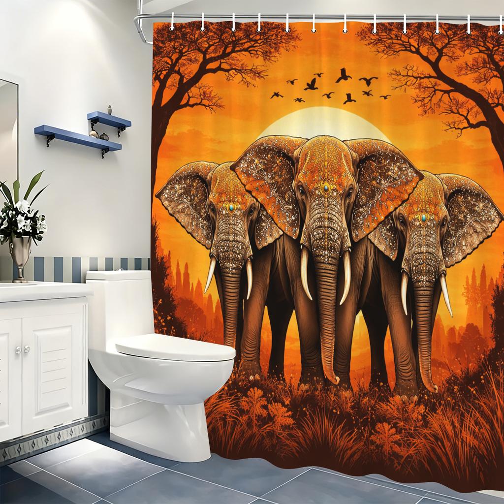 Afrikaanse Stijl Dier & Karakter Bedrukte Polyester Douchegordijn - Decoratief Badgordijn Voor Badkamer, Stijlvolle Badkamer Decoratie