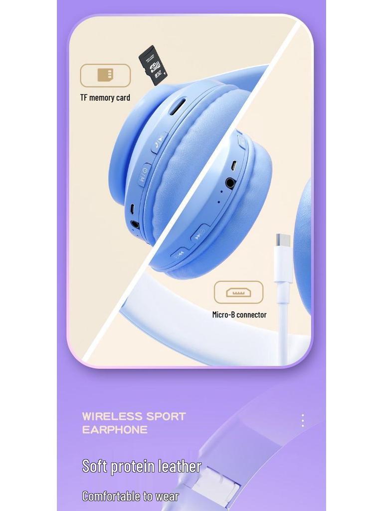 B39 Gradient Color Over-Ear Luminous Bluetooth Gaming Headset with Heavy Bass.