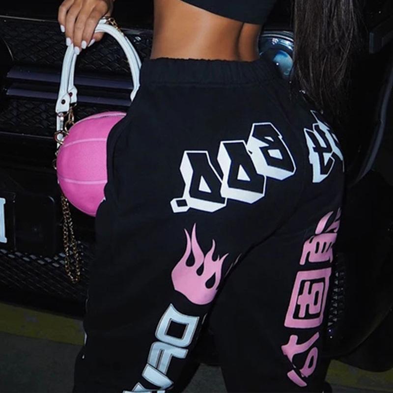 Pantaloni della Tuta Stampati alla Moda da Donna Vita Elastica Casual Larghi Hip Hop Danza Sportivi Alta Elasticità Comfort Pantaloni da Allenamento
