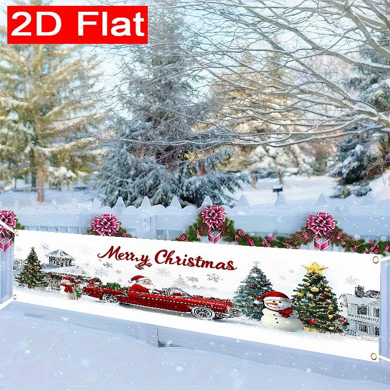 Festive Holiday Santa Claus & Snowman Christmas Fence Banner, Outdoor Garden Porch Decor