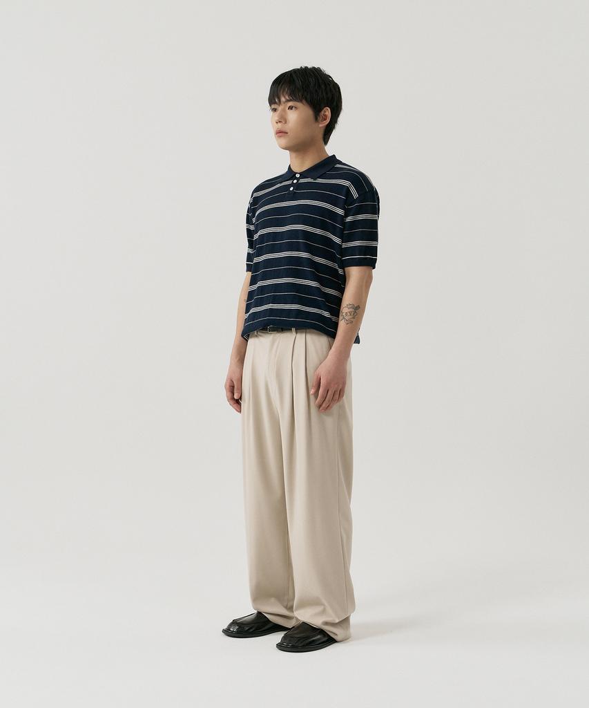 GNOK [Summer] Double-Pleated Elastic Wide Slacks [Beige]