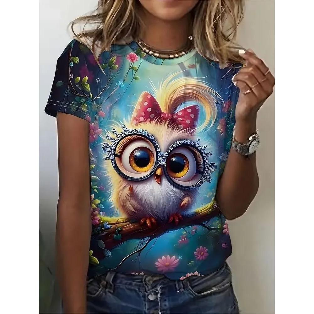 Women's Fashionable Breathable Fun Animals 3d T-shirt Comfortable Soft Breathable Loose Slightly Elastic Summer Plus Size T-shirt