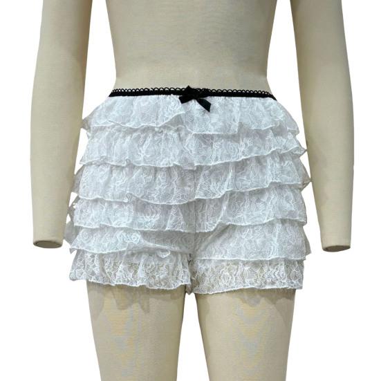 Women Summer Shorts Multi-layered Scattered Hem Ruffle Lace Trim Beach Shorts Lolita Style