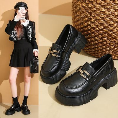 Platform Single Shoes Women's Autumn New Platform Chain Round Head Women's Shoes One Pedal Casual Shallow Mouth Women