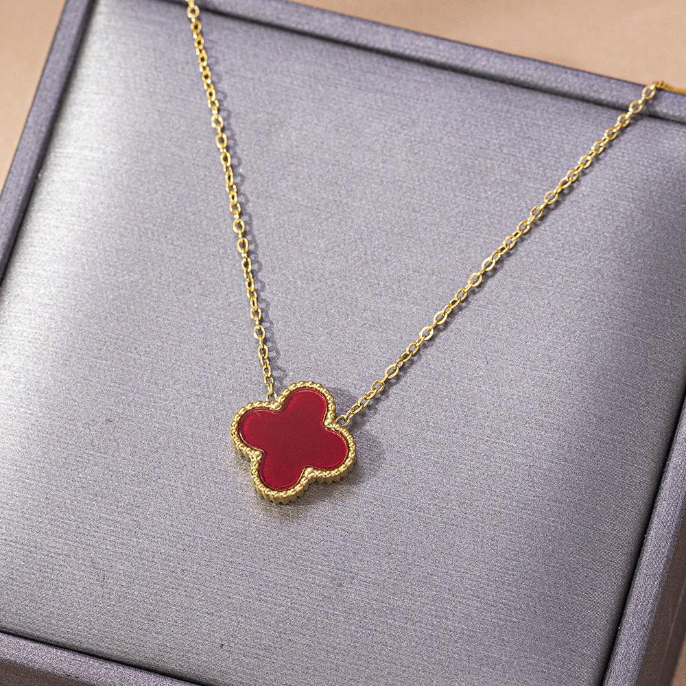 

Изысканное ожерелье с четырьмя листами клевера, титановое стальное ожерелье, цепочка на ключицу, роскошное ожерелье премиум-класса Sense Of Light красный