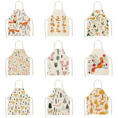 Fox Cartoon Linen Apron Baking Accessories Women Aprons Apron Kitchen Apron for Men Cafe Gadgets for Women Dress Apron
