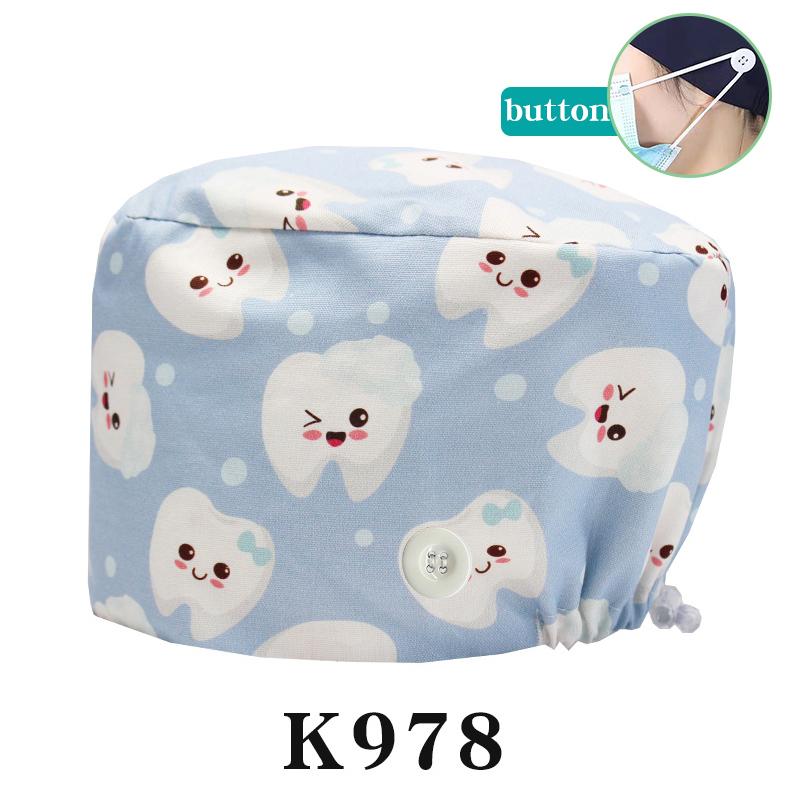 Cartoon Printed Nursing Caps Men Women Medical Hats Adjustable Long Hair Pet Dental Clinic Doctors Scrub Hat