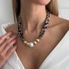 Ingemark 6 Colors Elegant Leopard Print Chiffon Silk Chokers Necklace Women Retro Imitation Pearl Clavicle Chain Party Jewelry