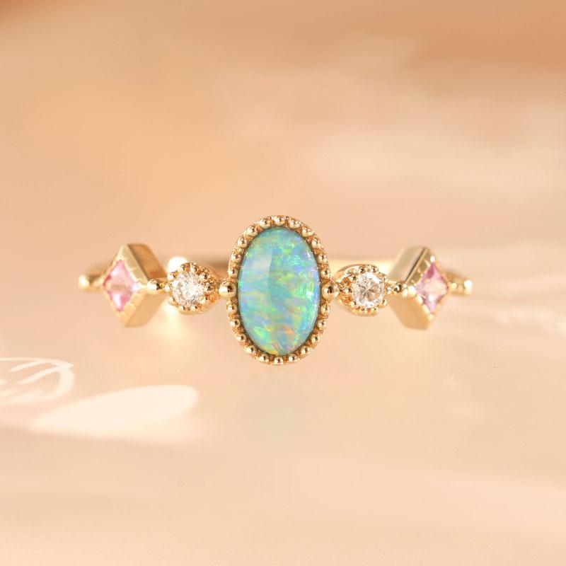 

Цветные драгоценные камни Овальные кольца с розовым кристаллом для женщин Легкая роскошь Открывающиеся Романтичные Яркие украшения resizable