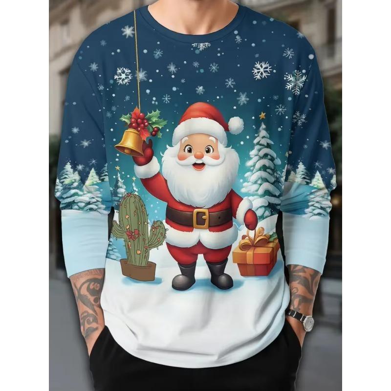 Funny Santa Clause Graphic T Shirt For Man Fashion Christmas Style Long Sleeve Pullovers Festival Family Party Graphic Clothes