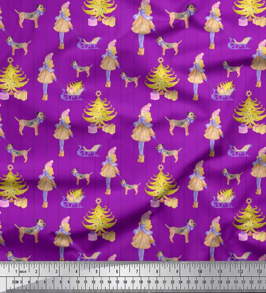 Soimoi Блакитна японська креп-атласна тканина для жінок, подарункова коробка та ялинка Різдвяний принт на метри 42 дюйми