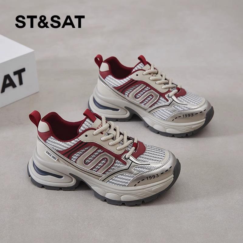 Dad Shoes Girl 2025 Spring New Thick-soled Height Increasing Leather Versatile Casual Shoes Campus Lightweight Sports Running Shoes
