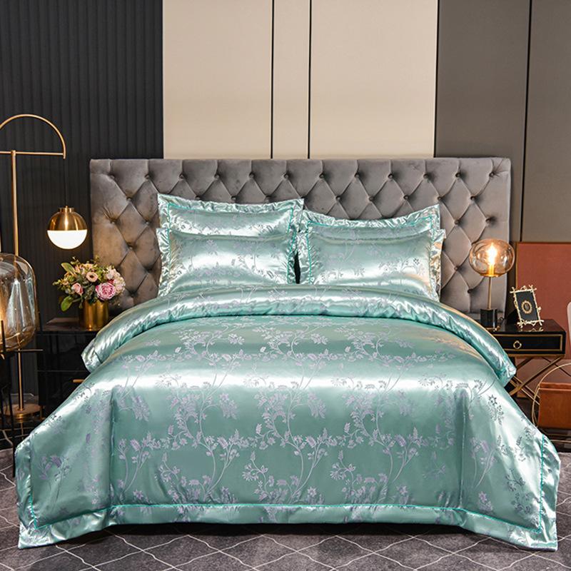 Avrupa saten jakarlı nevresim çarşaf dört parçalı set işlemeli üç parçalı set