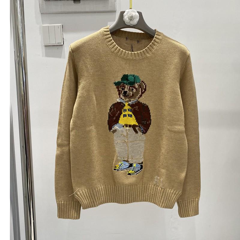 Damen Jacquard Wollmischpullover mit gesticktem Cartoon-Bär-Design