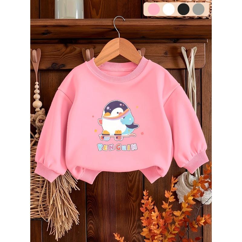 European sizes Kids' Cute Printed Pattern Simple Sweet Beauty  Spring Thin Round Neck Hoodie