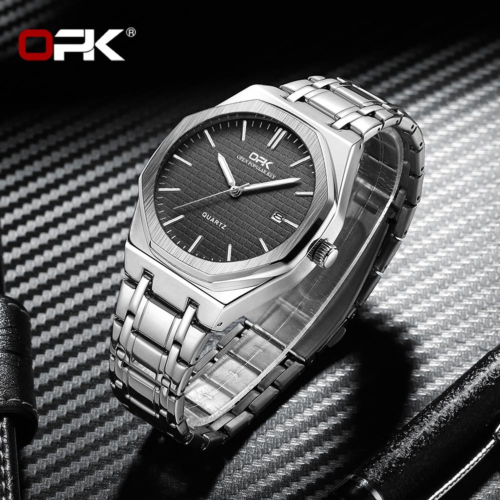 OPK Luxury Fashion Men's Quartz Watch Octagonal Waterproof Night Light Business Men's Calendar Watch