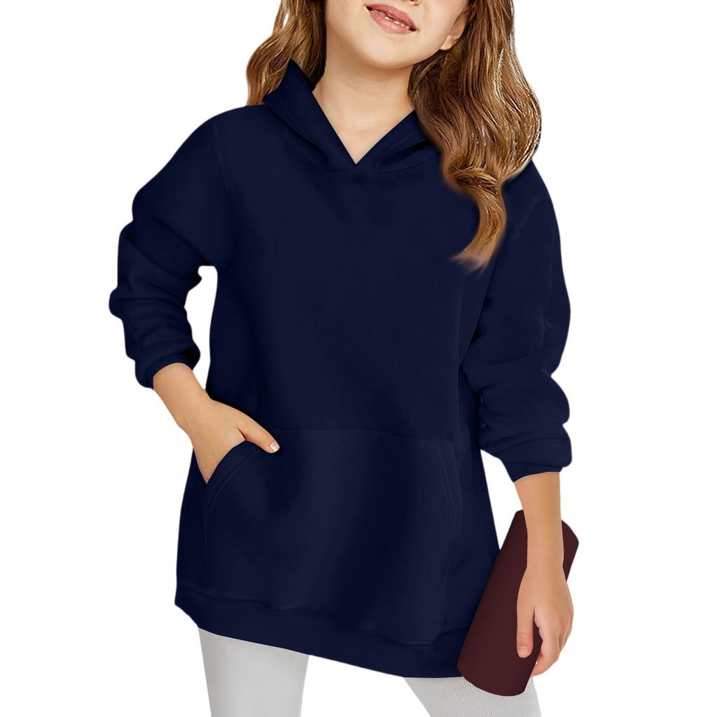 Winter Boy And Girls Solid Color Long Sleeved Hooded Sweatshirt Tops