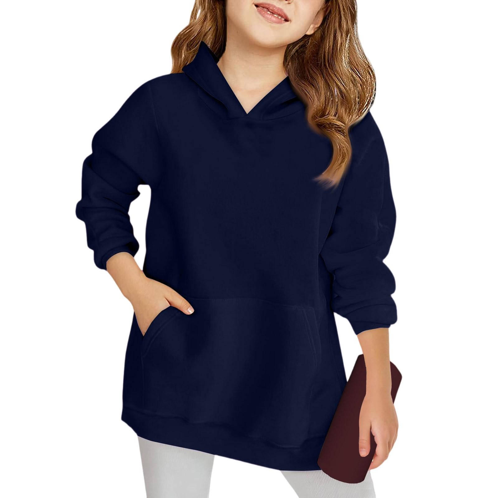 

Winter Boy And Girls Solid Color Long Sleeved Hooded Sweatshirt Tops 90