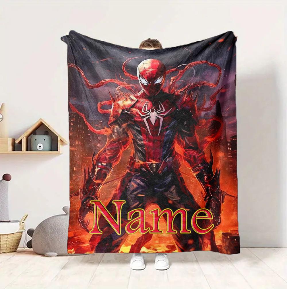 Custom Name Spider-Man Urban Flannel Blanket Throw Blanket Soft Warm Sofa Bed Decor Unique Gift
