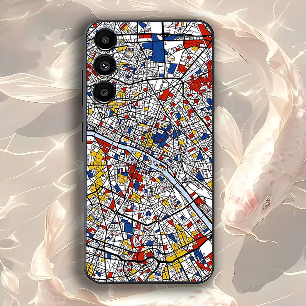Abstract Piet Mondrian Phone Case For Samsung Galaxy A73,31,32,72,41,53,52,71,22,5G,Note,J7,8,9 Soft Black Cover