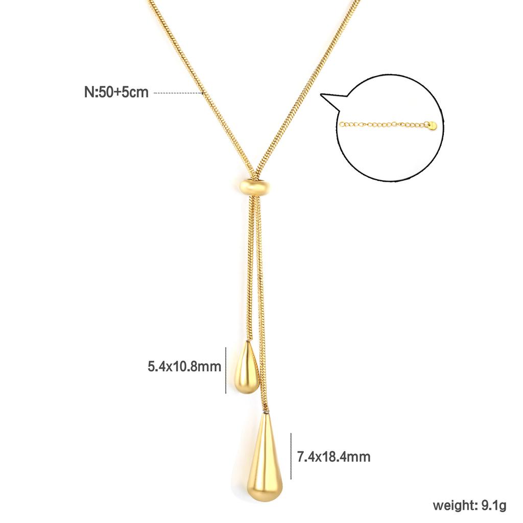 Gold Water Drop Pendant Necklace Women's Cold Wind Light Luxury Versatile Sweater Chain Stainless Steel Necklace