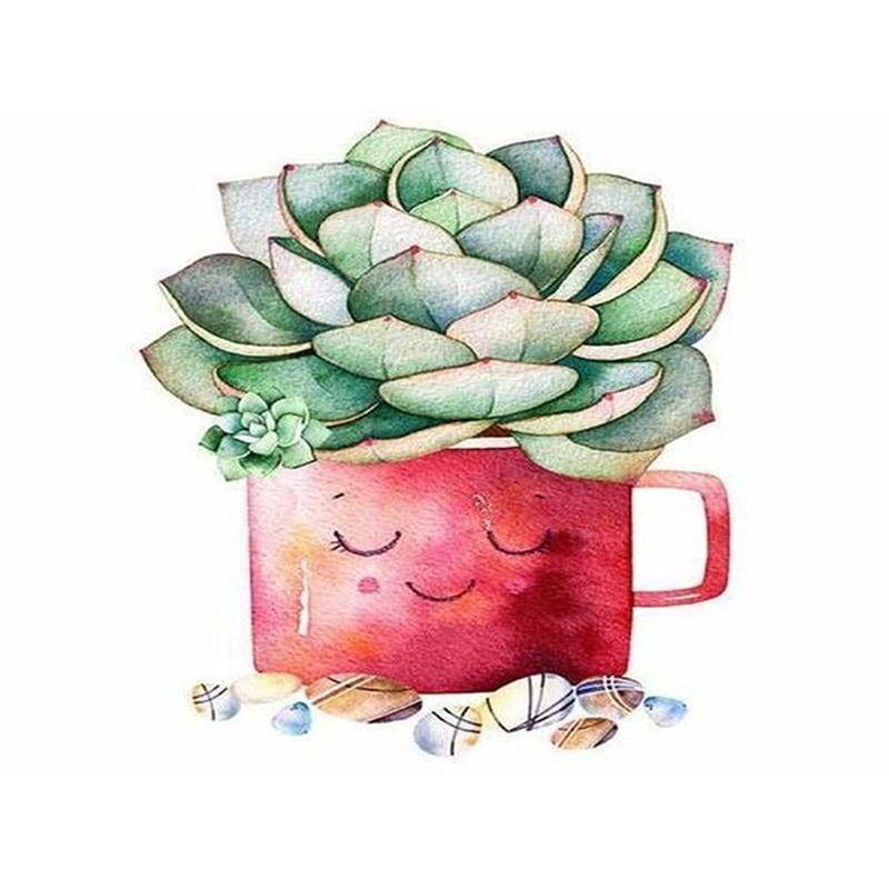 5D Round Diamond Painting Succulent Plants Diamond Embroidery Full Round Mosaic Flowers Handmade Home Decoration