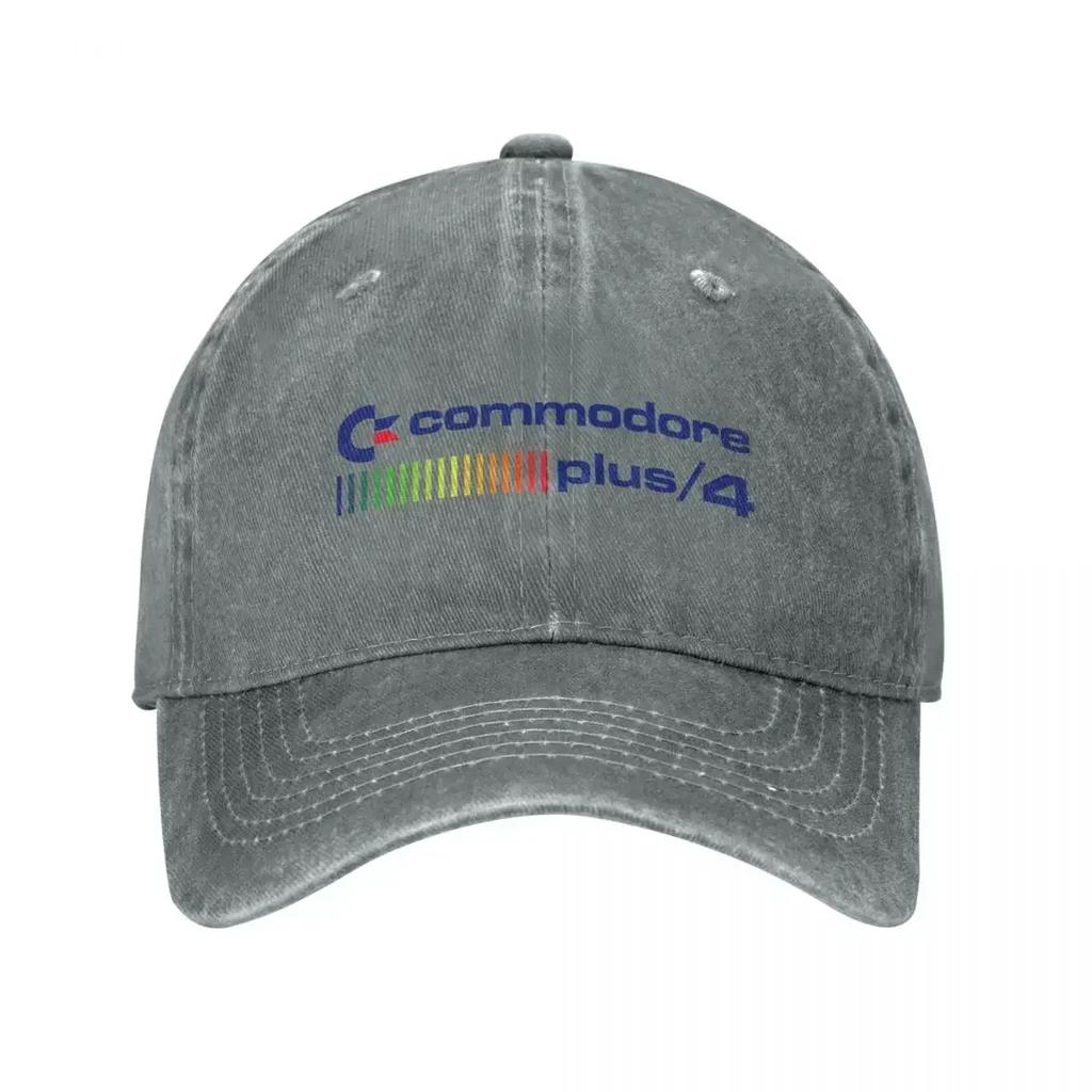 Unisex Commodore Plus 4 Logo Baseball Caps Fashion Distressed Denim Headwear Adjustable