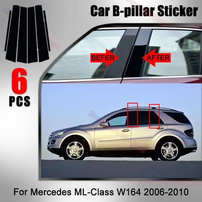 6PCS Glossy Black Pillar Posts Fit For Mercedes ML-Class W164 2006 2007 2008 2009 2010 B C Column Window Trim Sticker Cover