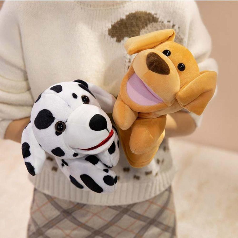 Simulation Little Yellow Dog Hand Puppet Soft Stuffed Plush Dalmatian Toys  Parent-child