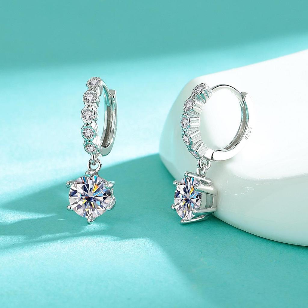 Sterling S925 Silver Moissanite Classic Six-Prong Earrings - Versatile High-Grade Ear Jewelry Dangles