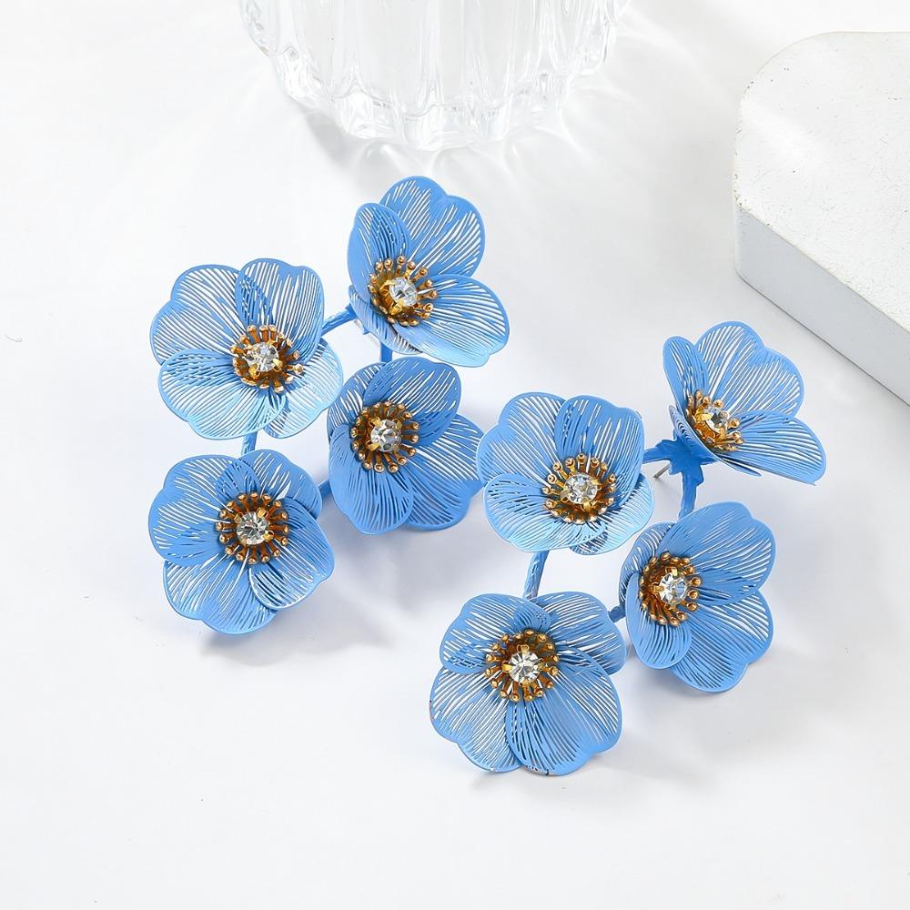 Luxury Floral Tassel Earrings Rhinestone Long Dangle Earrings Exaggerated Flower Ear Drop  Party