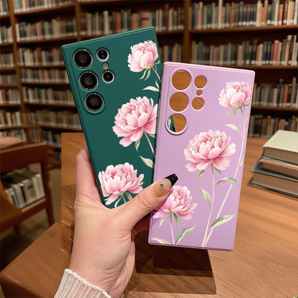 Pink Peony Watercolor Soft TPU Case Slim Shockproof Protective Cover For Samsung Galaxy S Ultra FE Plus A Series 5G