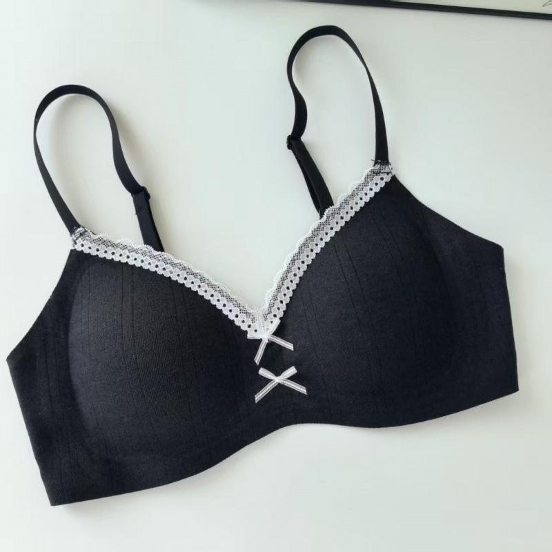 Gentle jacquard floral cream soufflé underwear women's lace edge girls' steel-rimless underwear small breasts gather bra